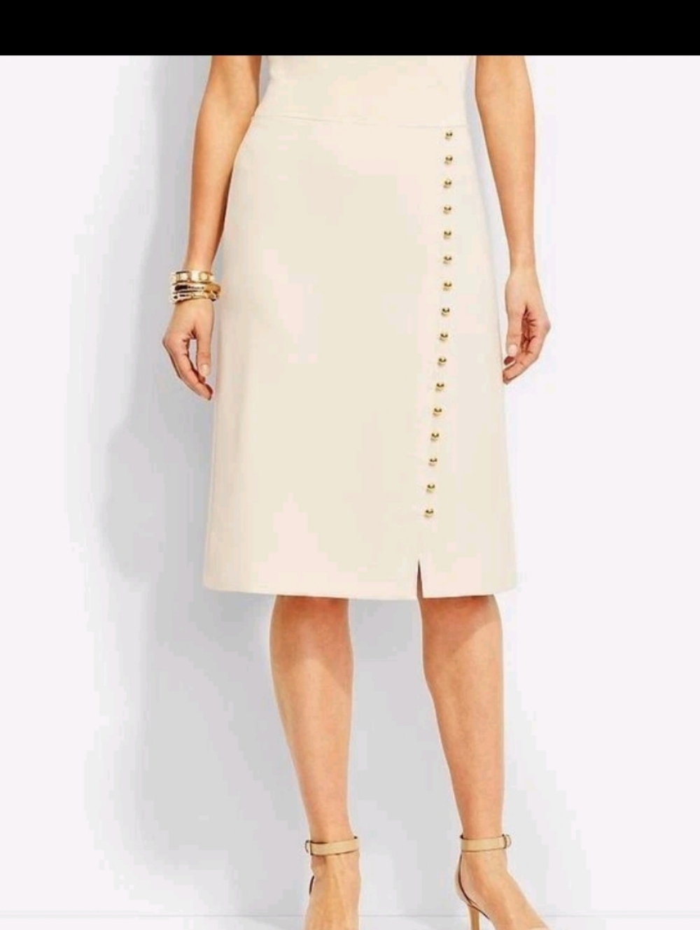 Talbots Sz 4 Cream A-Line Skirt with Gold Button